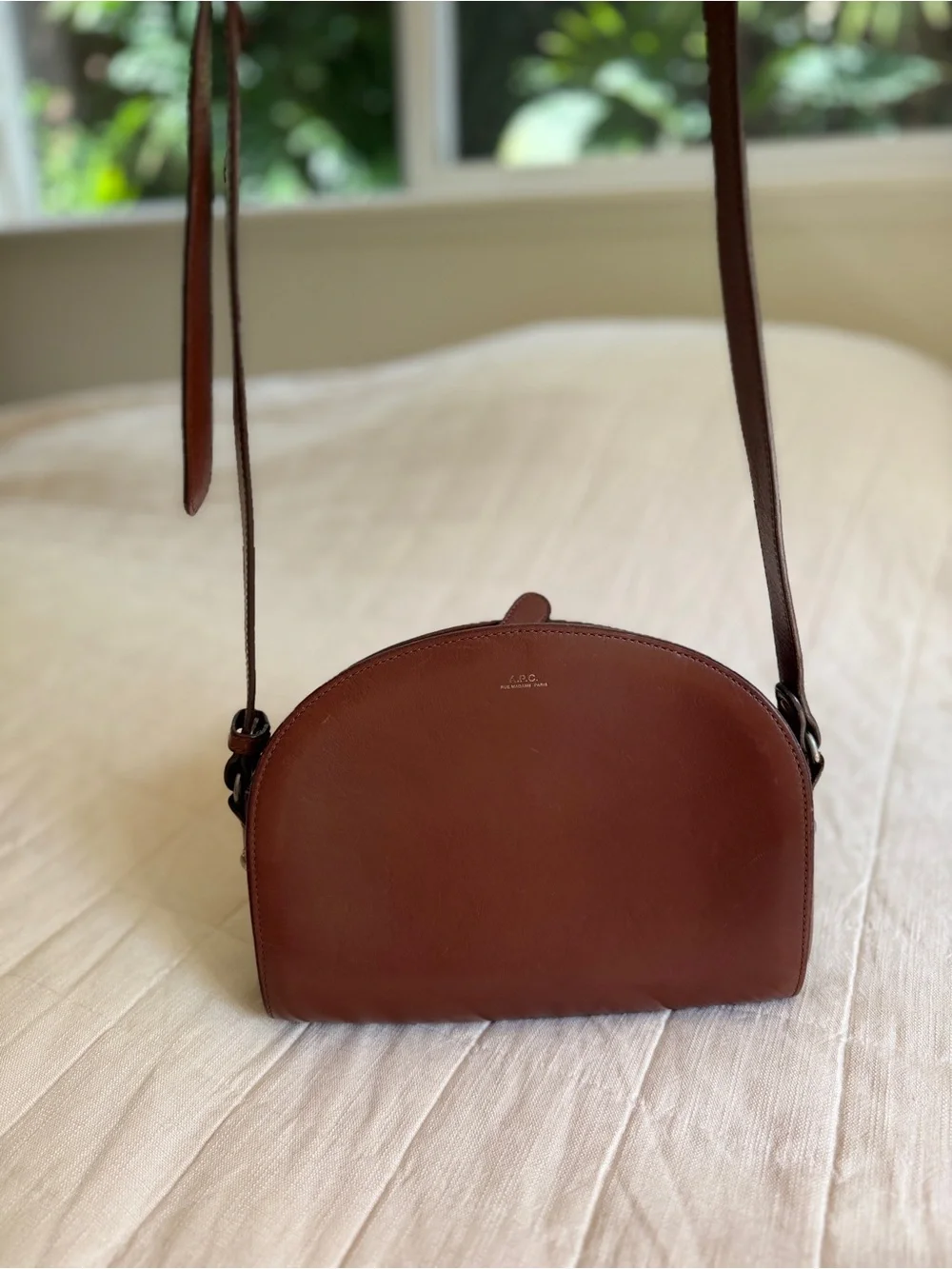 A.P.C. Demi-Lune Brown Leather Crossbody Bag - Picture 2 of 9